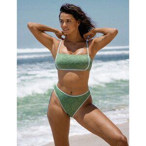 Berlook 2 Piece Swimsuit Bikini S Small Blue Green Textured NEW